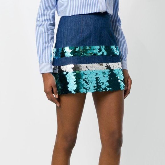 NWT Miu Miu orange silver sequin denim mini skirt - Picture 8 of 16